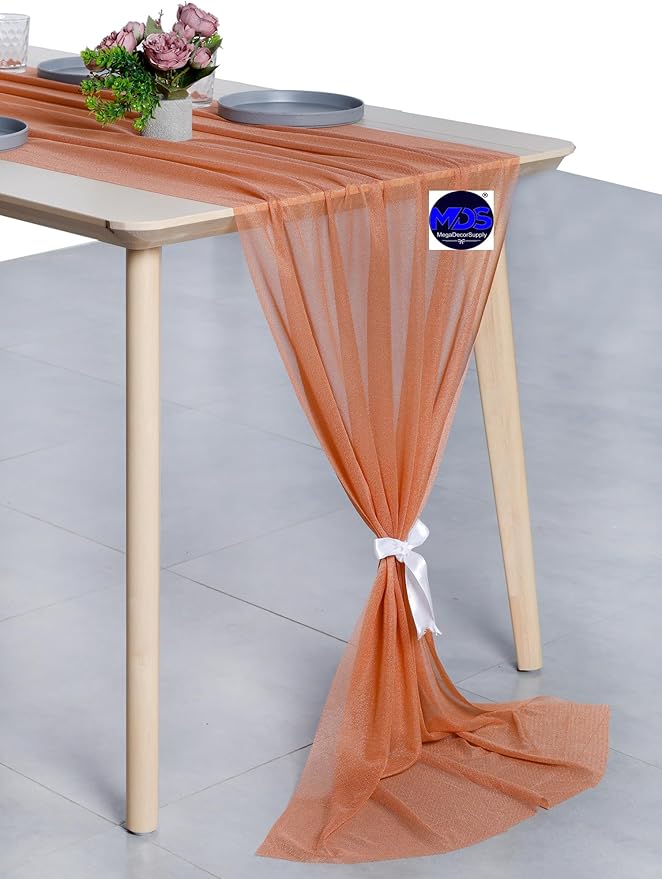 MDS 10 Pack 10ft Chiffon Table Runner 29 x 120 Inches Sheer Wedding Runner Romantic Rustic Table Runner for Wedding Decorations, Birthday Parties, Bridal Shower Party Arch Decor - Coral Peach