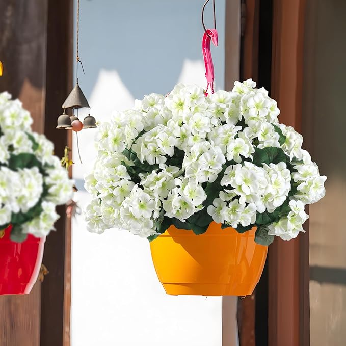 Hananona Artificial Geranium Flowers for Outdoors Geranium Silk Flowers Outdoor UV Resistant Garden Plants Faux Flowers for Home Kitchen Table Centerpieces Decor (12, White) (12 Pcs)