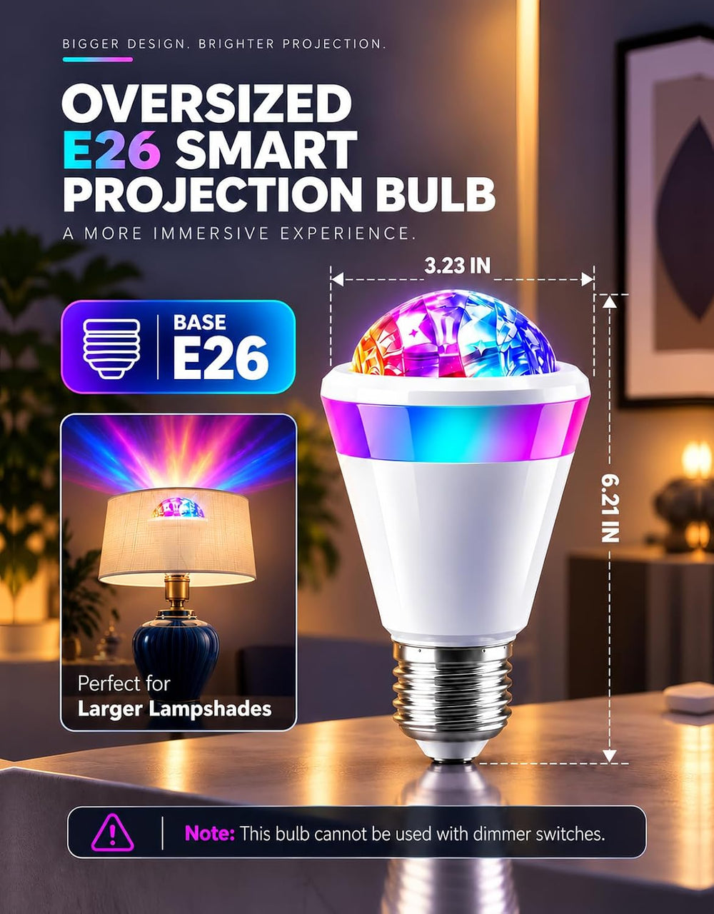 Projector Smart Light Bulb, 16M RGBWW Color Changing E26 Pattern Lamp