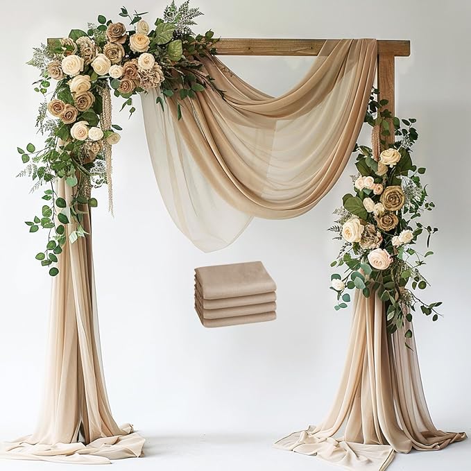 Wokceer Wedding Arch Draping Nude 4 Panels 28.7" x 20FT Sheer Fabric Drapes Backdrop for Ceremony, Birthday Party, Bridal Shower Decoration