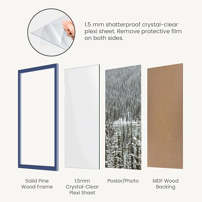 Opposite Wall - 12x16 in - Real Wood Blue Picture Frame - Lightweight, Versatile & Shatterproof - Wall Hanging Poster or Photo Frame - Wall Decor for Office, Gallery & Home