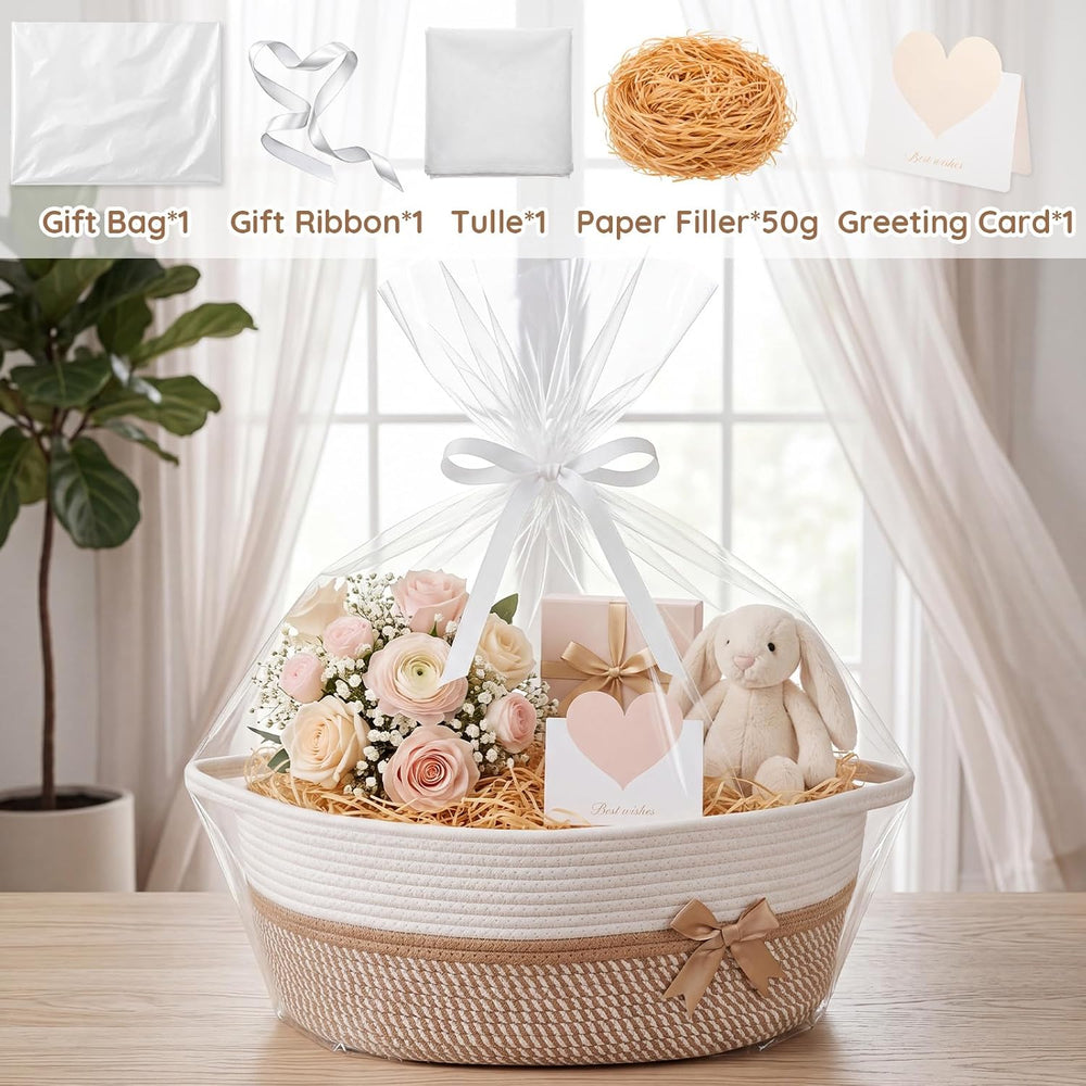 Colingmill Large Woven Gift Basket Empty, Khaki, Stripe