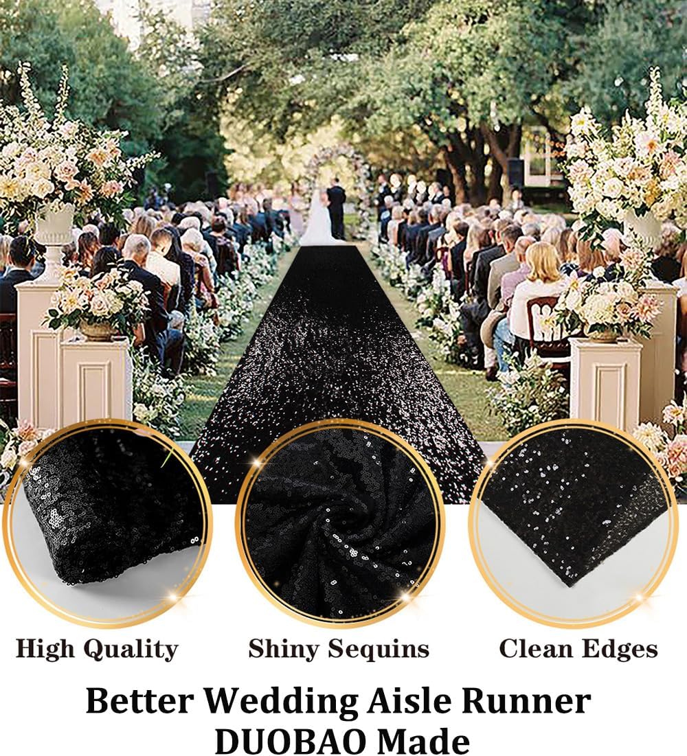 DUOBAO Sequin Aisle Runner, Black, 4FT x 15FT
