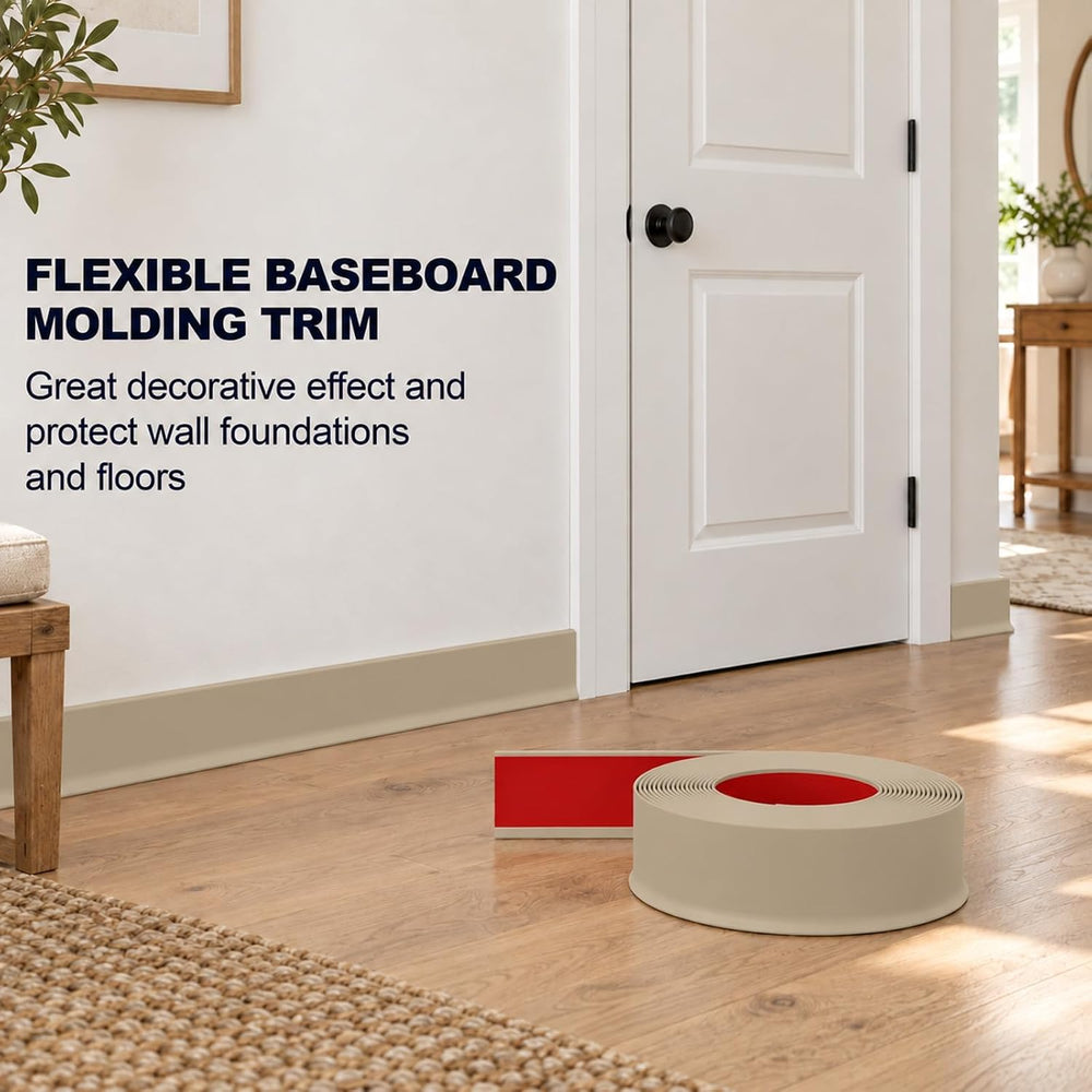 Vinyl Baseboard Molding 4 inch, Peel and Stick Cover Base molding, Beige