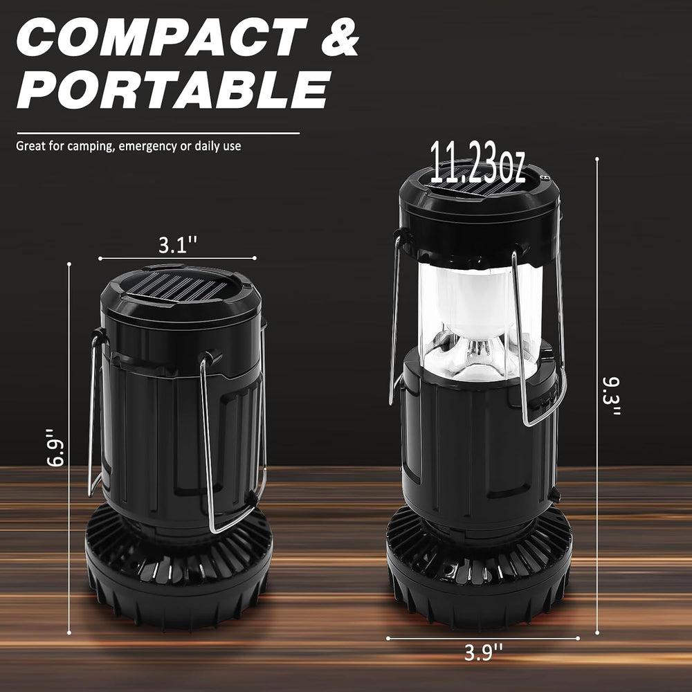DIBMS 2-Pack Solar Camping Fan w/ Lantern, Collapsible LED Hanging Lights