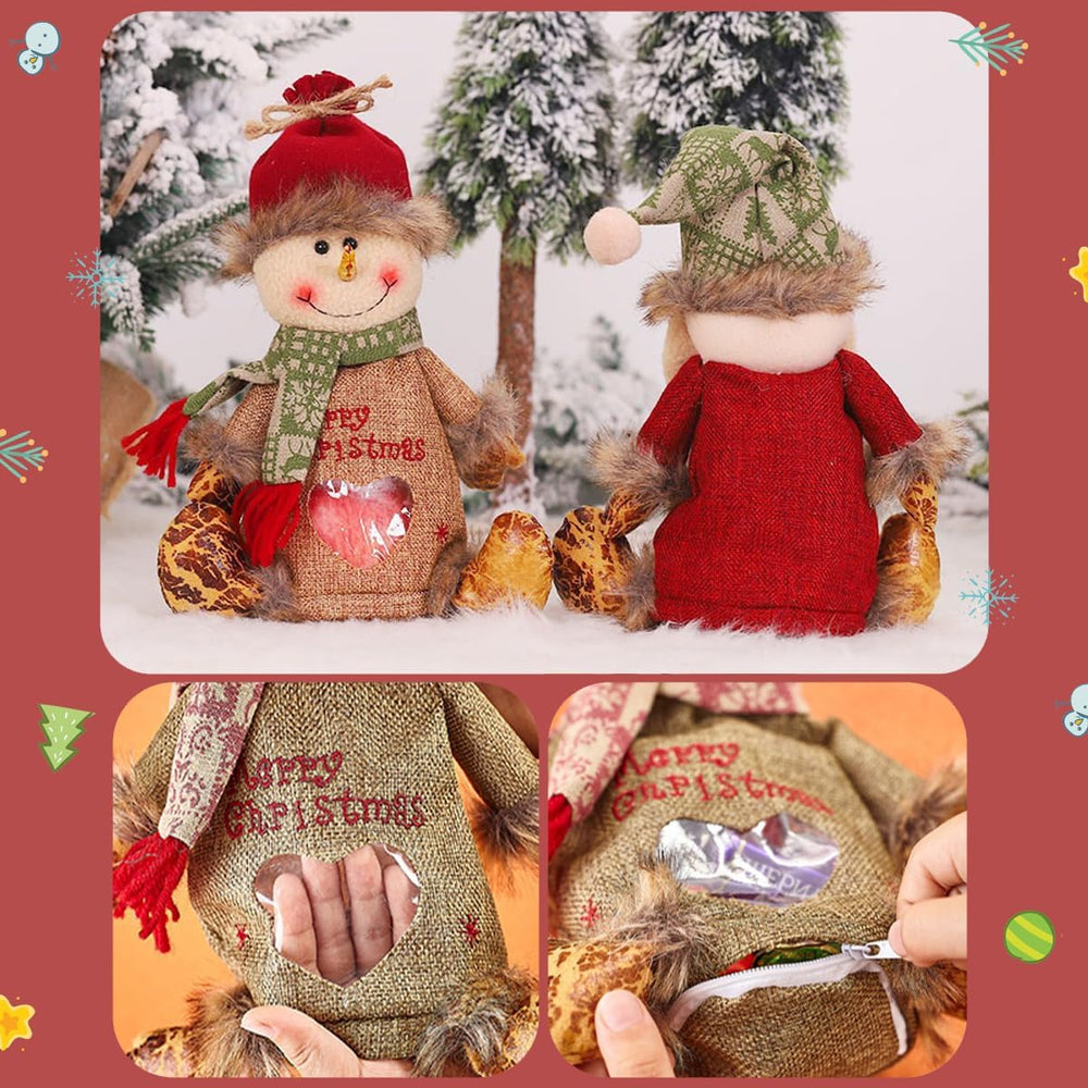 Flax Christmas Gift Bags Zipper Design Reusable Chritmas Eva Santa Snowman