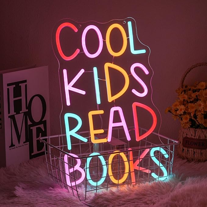 Cool Kids Read Books Neon Sign for Wall Decor, Reading Books Neon Light, Classroom Letter LED Light Up Sign for Library Classroom Reading Corner Bedroom Decor
