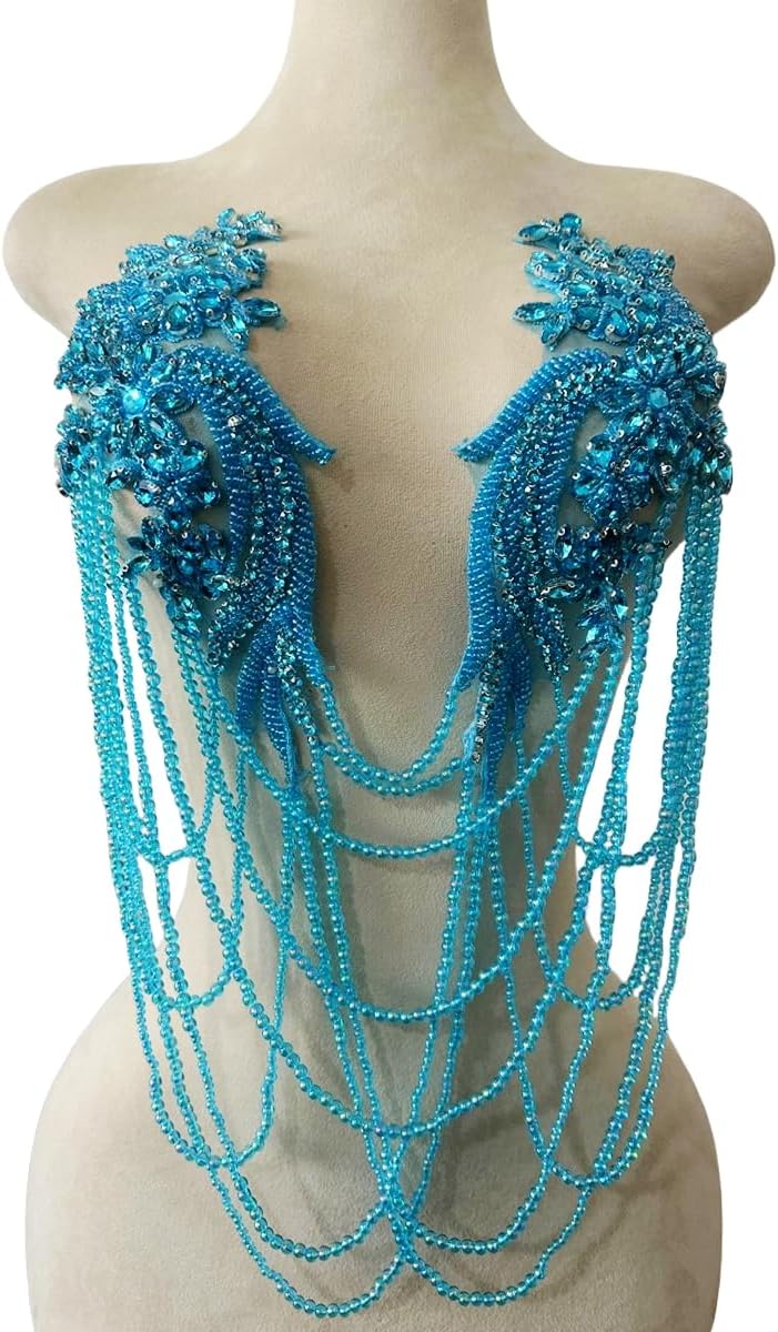 Handmade Rhinestone Fringe Patch Trim Crystal Beaded Applique for Sewing Craf...