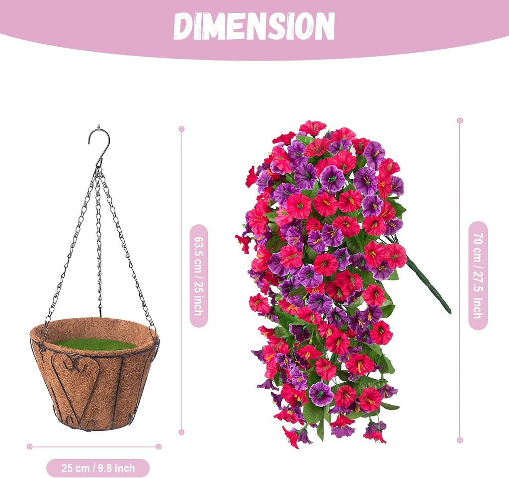Artificial Flowers with Hanging Basket, Outdoor Faux Plants UV Resistant