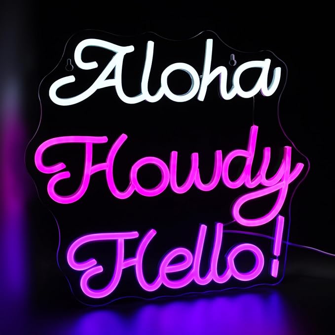 Aloha Howdy Hello Neon Signs for Wall Decor LED Neon Sign for Room Neon Light Sign for Wall Decor Birthday Party USB Powered
