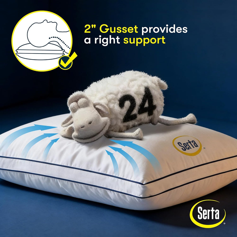 Serta Bed Pillows Queen/Standard Size Set of 2, Medium Soft Support, White