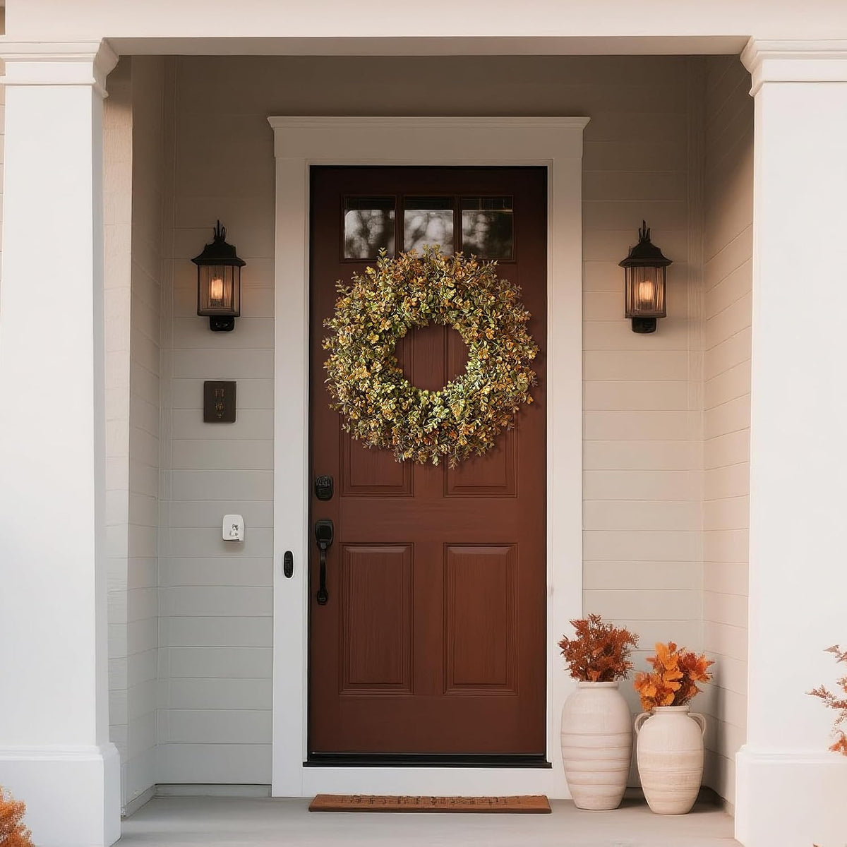 26''Large Artificial Fall Boxwood Wreath for Front Door Decor(Orange-Green)