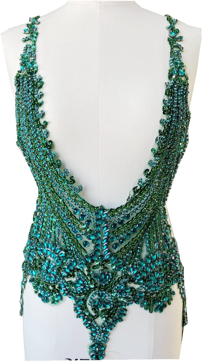 Handmade 16 colour rhinestones lace bodice applique sew on beads sequins trim...