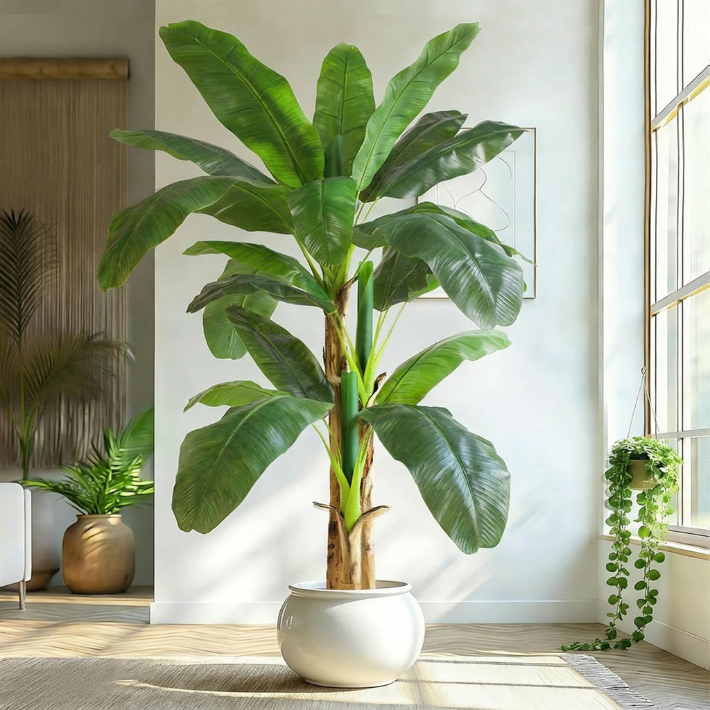 6ft Extra Tall Artificial Banana Tree, Fake Banana Leaf Plant with 14 Faux Banana Leaves, Perfect for Home Indoor Outdoor Patio Office Tropical Decor