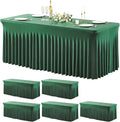 Wish Care 6 Pack Hunter Green Spandex Table Clothes for 6 Foot Rectangle Tables, 6FT Wrinkle Free Fitted Tablecloths Ruffles Design Table Cover for Party, Banquet, Wedding and Events