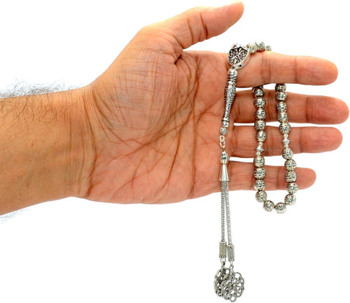 antique silver plated collection- (33 beads) worry beads-prayer shown in use