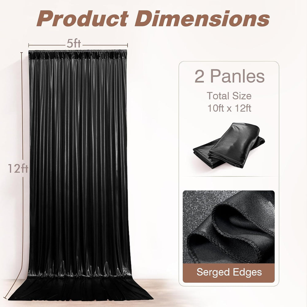 10x12FT Black Sequin Curtains Backdrop, Wrinkle Free Fabric for Halloween