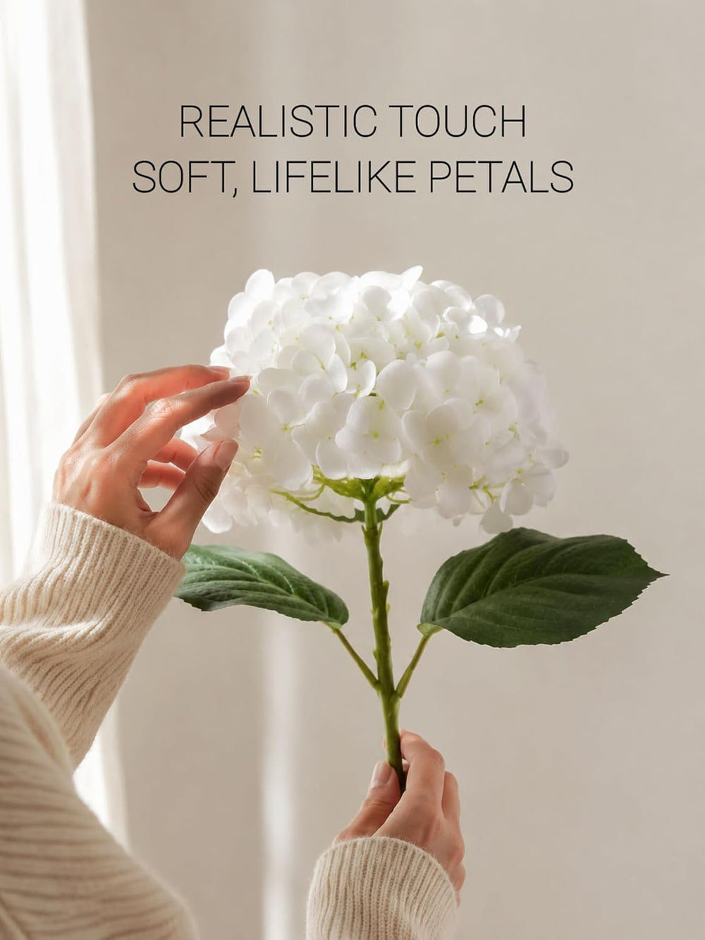 6 Stems White Hydrangea Artificial Flowers Real Touch 19.7in