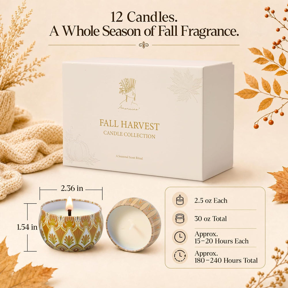 Fall Scented Candles Gift Set, 12 Pack Soy Candles for Home, 2.5 oz Each