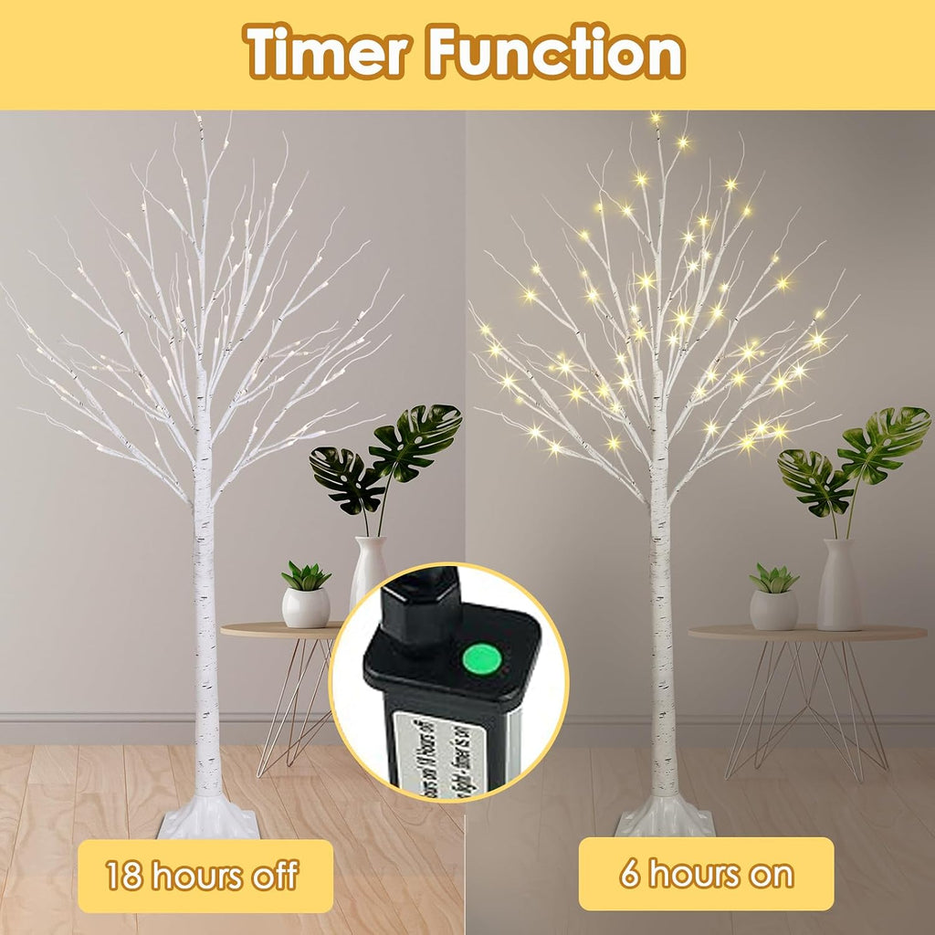 4ft lighted birch trees, 96 led twinkling trees, side view