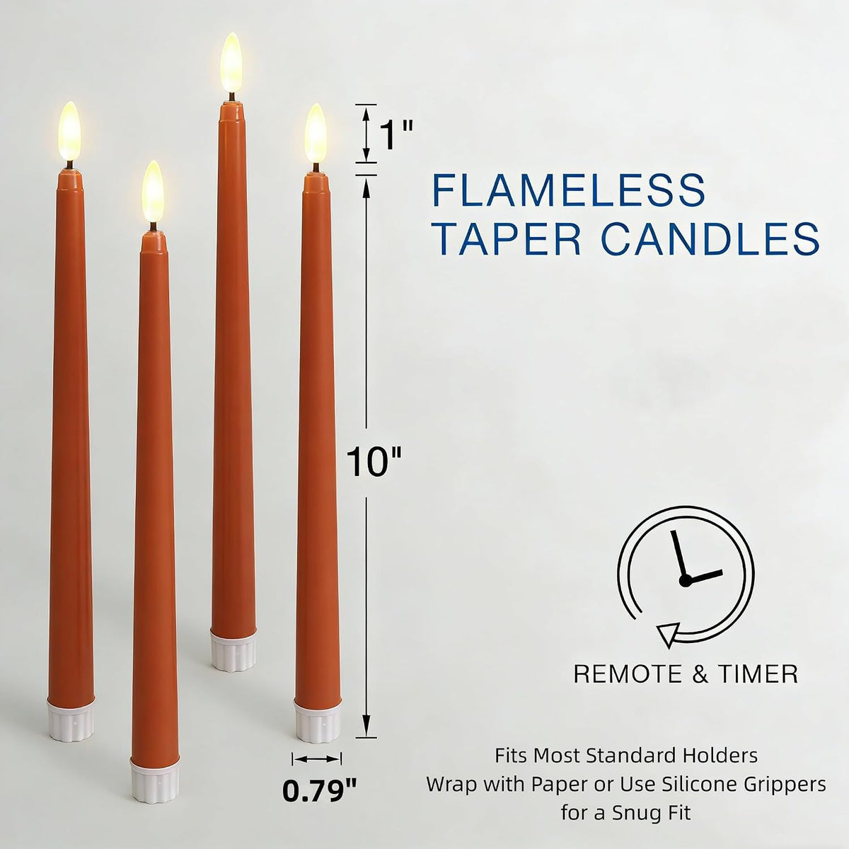 Burnt Orange Fall Halloween Flameless Taper Candles with Remote Set of 12