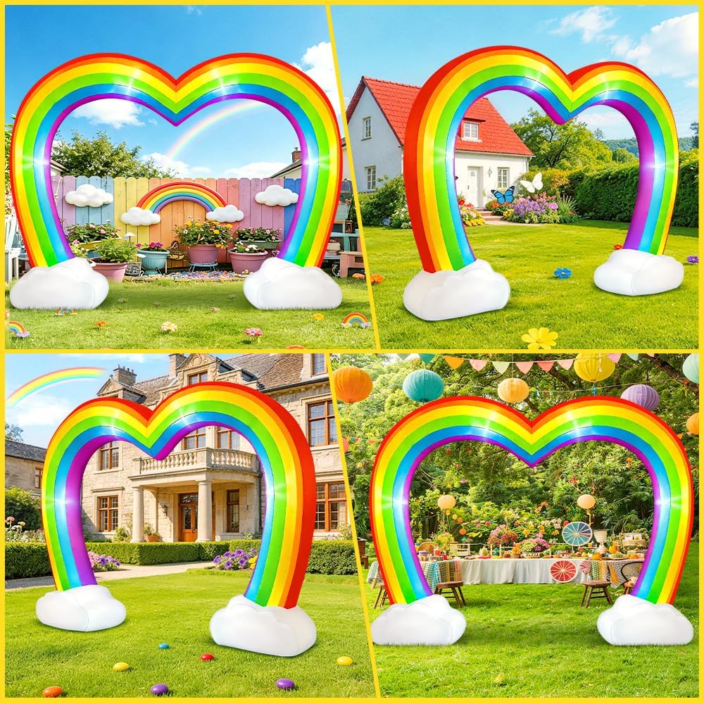 kooy 10ft inflatable rainbow arch, inflatable heart rainbows shown in use