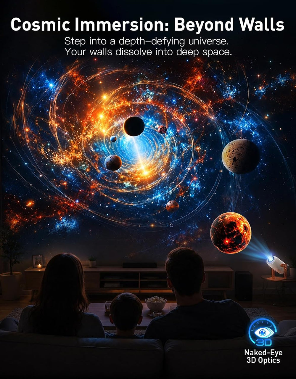 3D Galaxy Ocean Projector, HD Star Projector with 100+ Scenes for Bedroom
