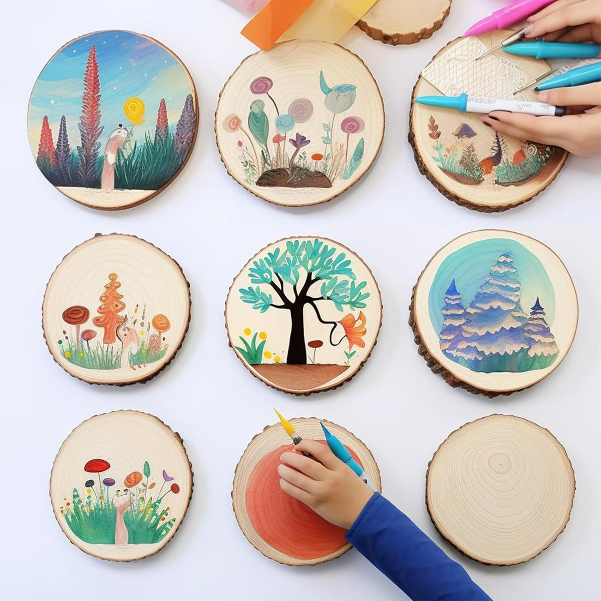 large unfinished wood slices for centerpieces 10 pcs showing dimensions