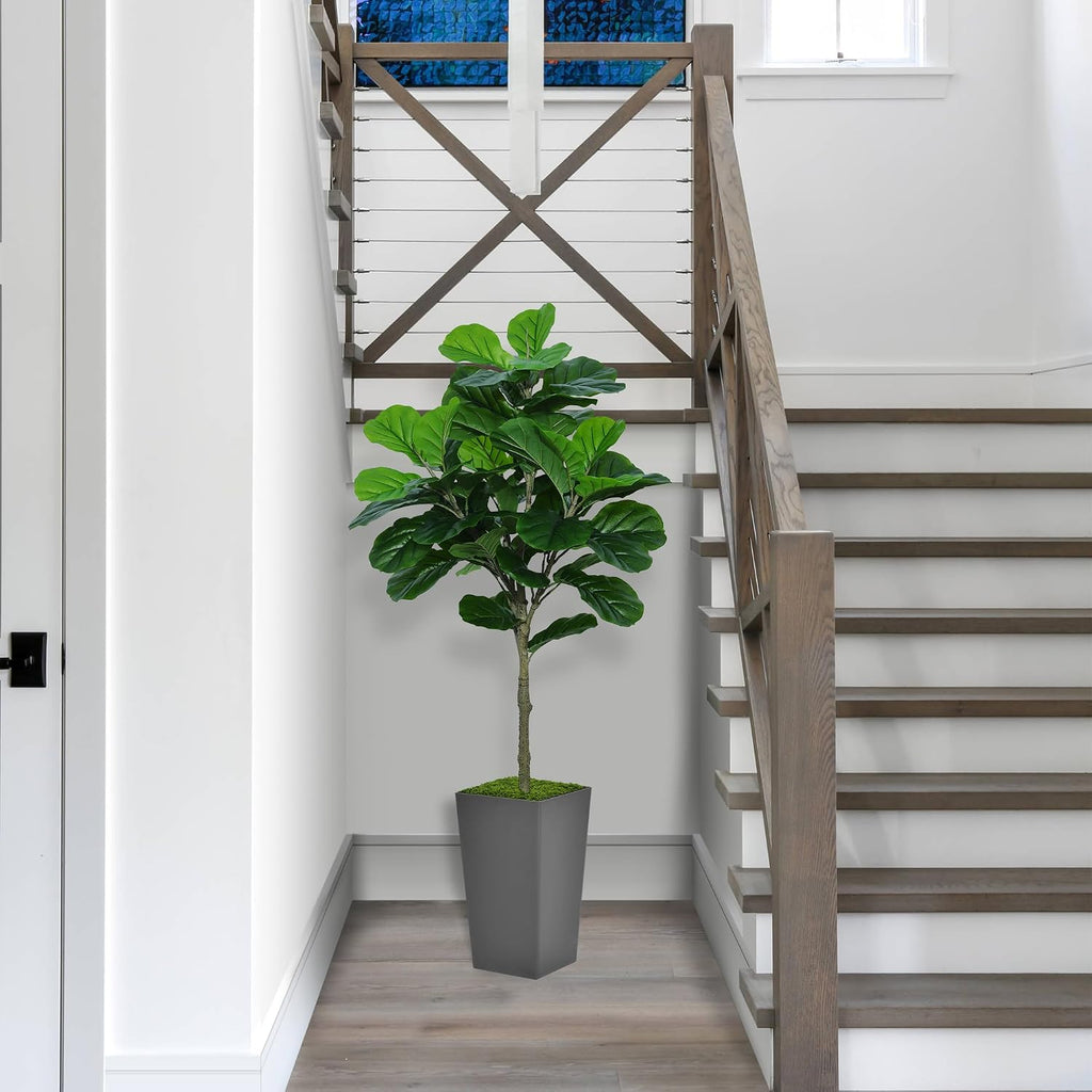 ASTIDY Fiddle Leaf Fig Tree Artificial 5FT - Faux Fiddle Leaf Fig Tree with Gray Tall Planter - Fake Ficus Lyrata Floor Plant Potted - Artificial Fig Tree for Home Office Living Room Decor Indoor