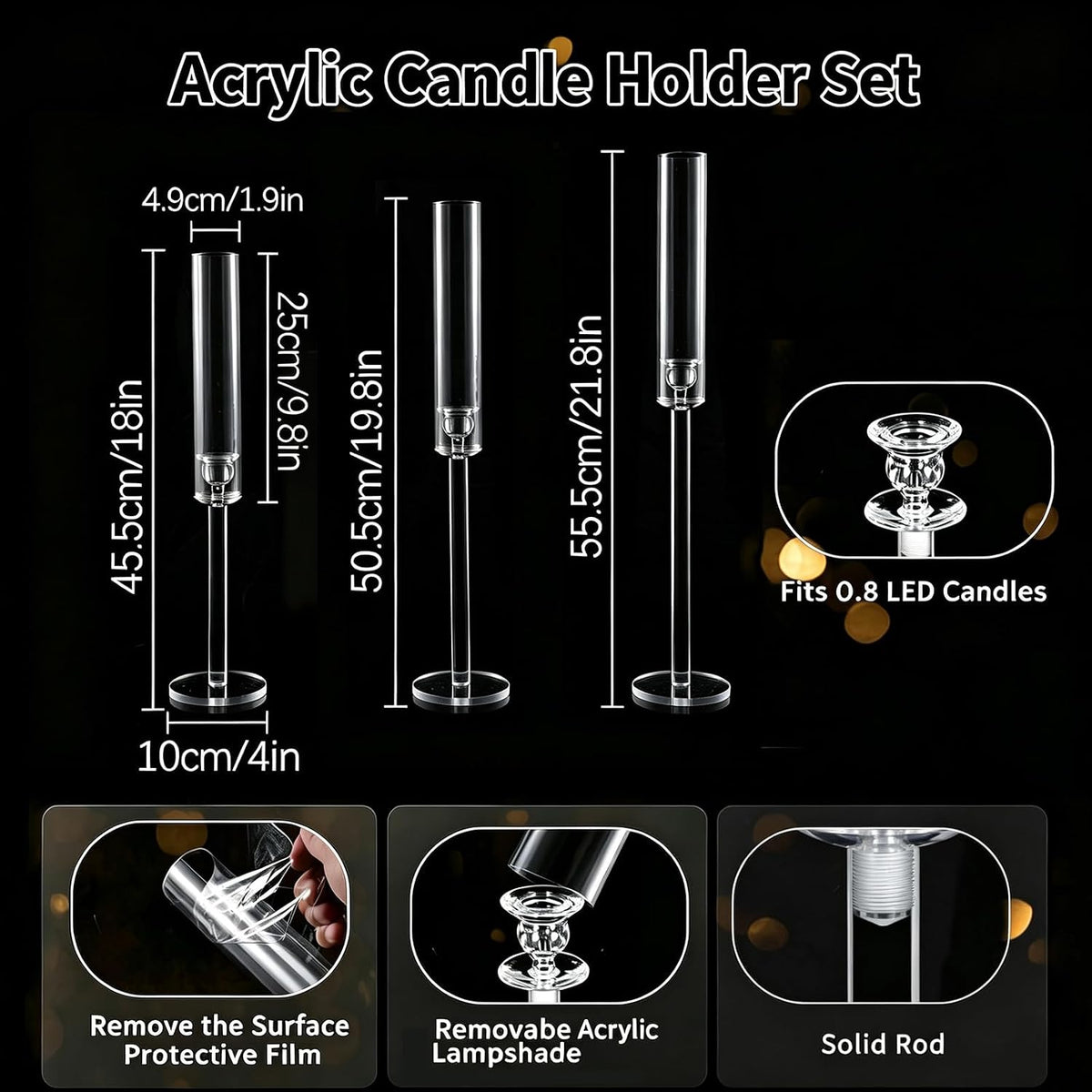 Vincidern 6pcs Clear Taper Candle Holder Set, Centerpieces for Tables, Acrylic Candlestick Holder for Dining Table, Fireplace, Wedding, Party, Holiday, Home Decor