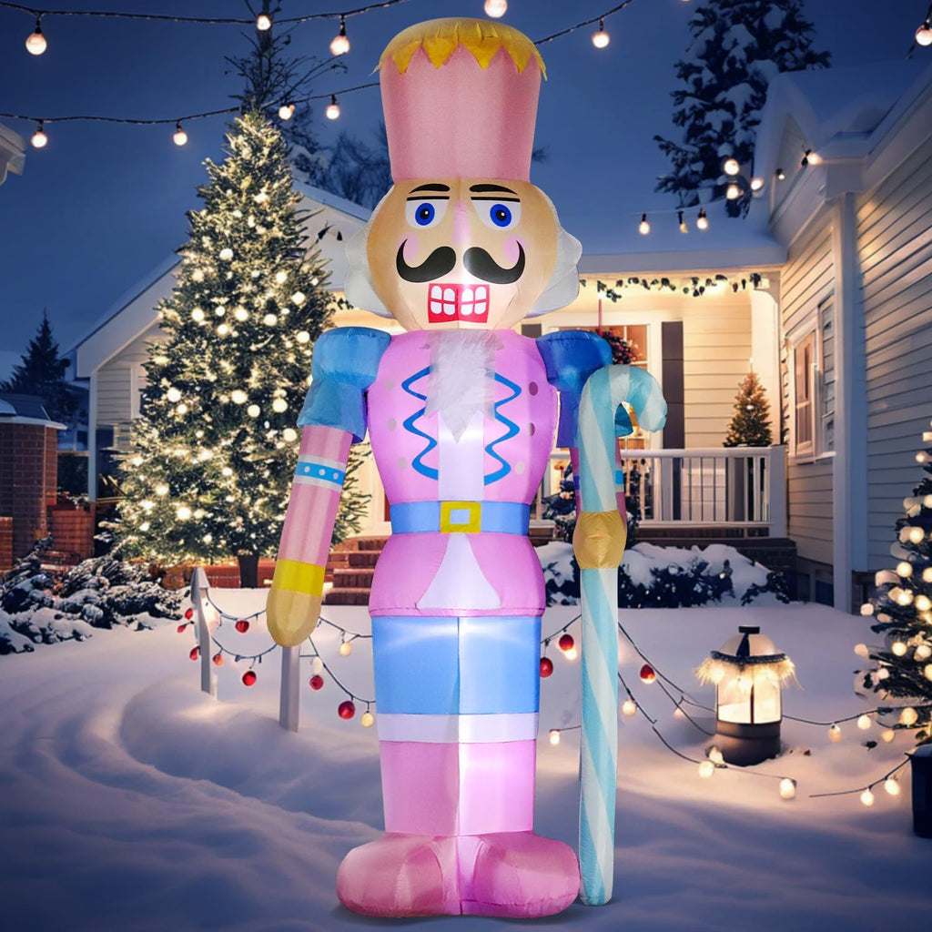 domkom 12ft giant pink christmas inflatable nutcracker soldier shown in use