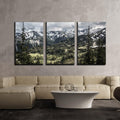 wall26 - 3 Piece Canvas Wall Art - Nature Scenery with Trees and Mountain Peaks in The Background - Modern Home Art Stretched and Framed Ready to Hang - 24"x36"x3 Panels