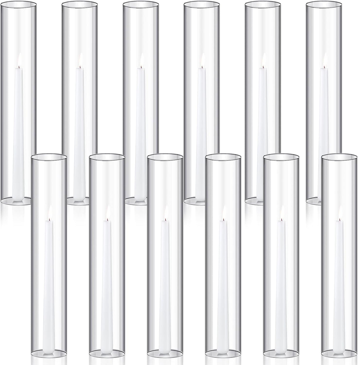 Treela 6 Pcs 2.5" W x 14" H Hurricane Candle Holder Sleeve Bottomless Glass Cylinder Candleholder Sleeve Tall Candle Glass Cover Clear Open Ended Shade Chimney Tube Cover for Pillar Taper Lamp