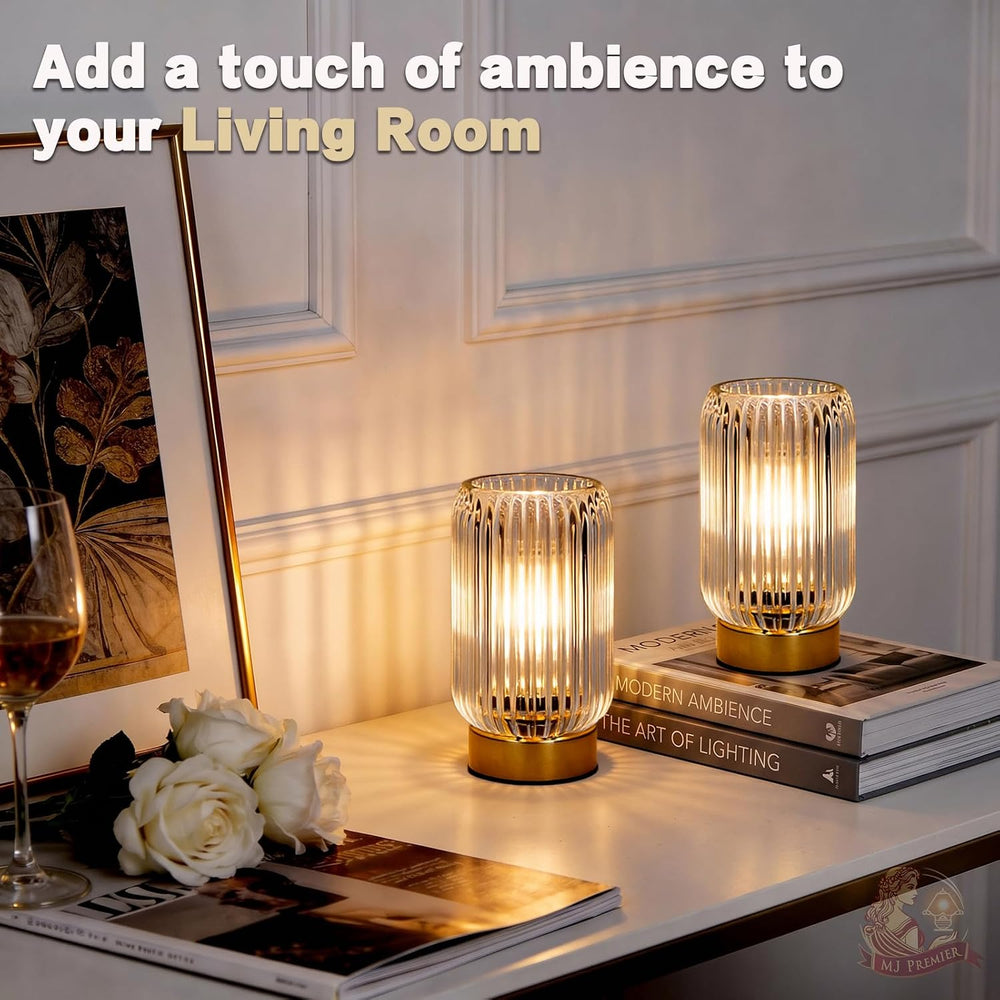 MJ PREMIER Battery Operated Lamp, Small Cordless Lamp with Timer, Clear*2