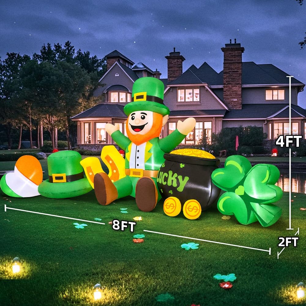 8ft st patricks day inflatables outdoor decorations,inflatable leprechaun showing dimensions