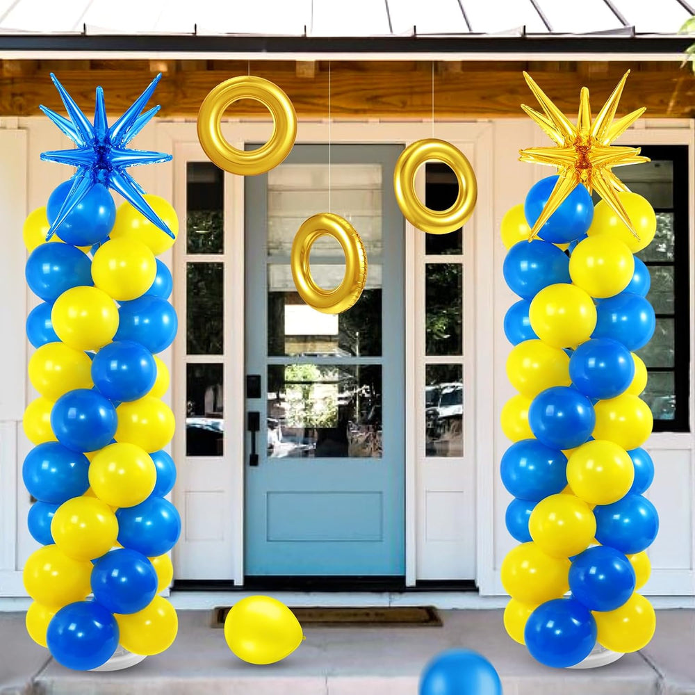 2 Set Blue Yellow Party Decor Cartoon Balloon Column Stand Kit