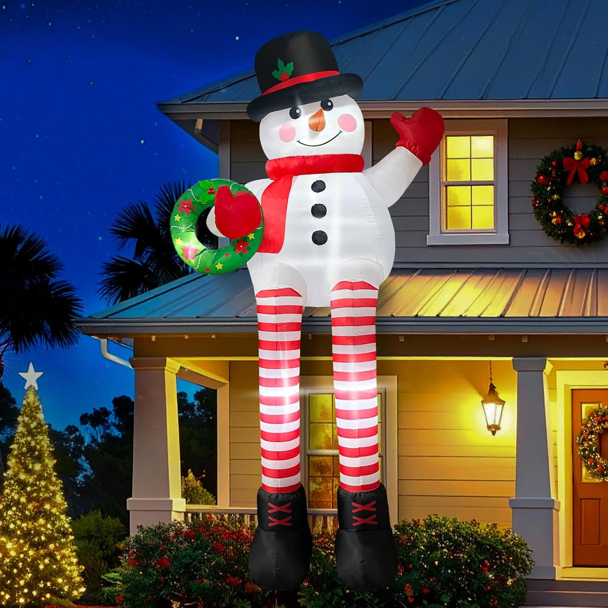 10FT Inflatable Snowman, Outdoor Christmas Decor with LED Lights for Yard