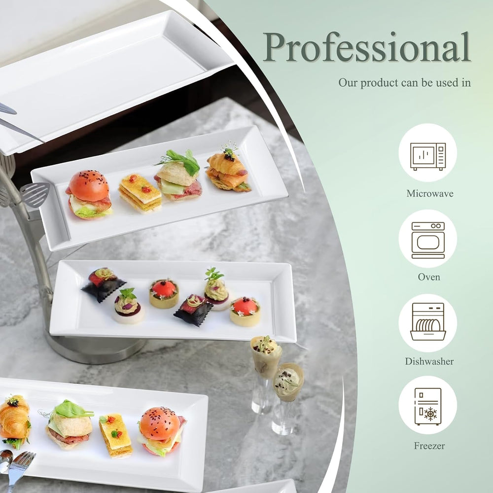 14" Rectangular Platters Set of 4, White Ceramic Platters, Large Serving...