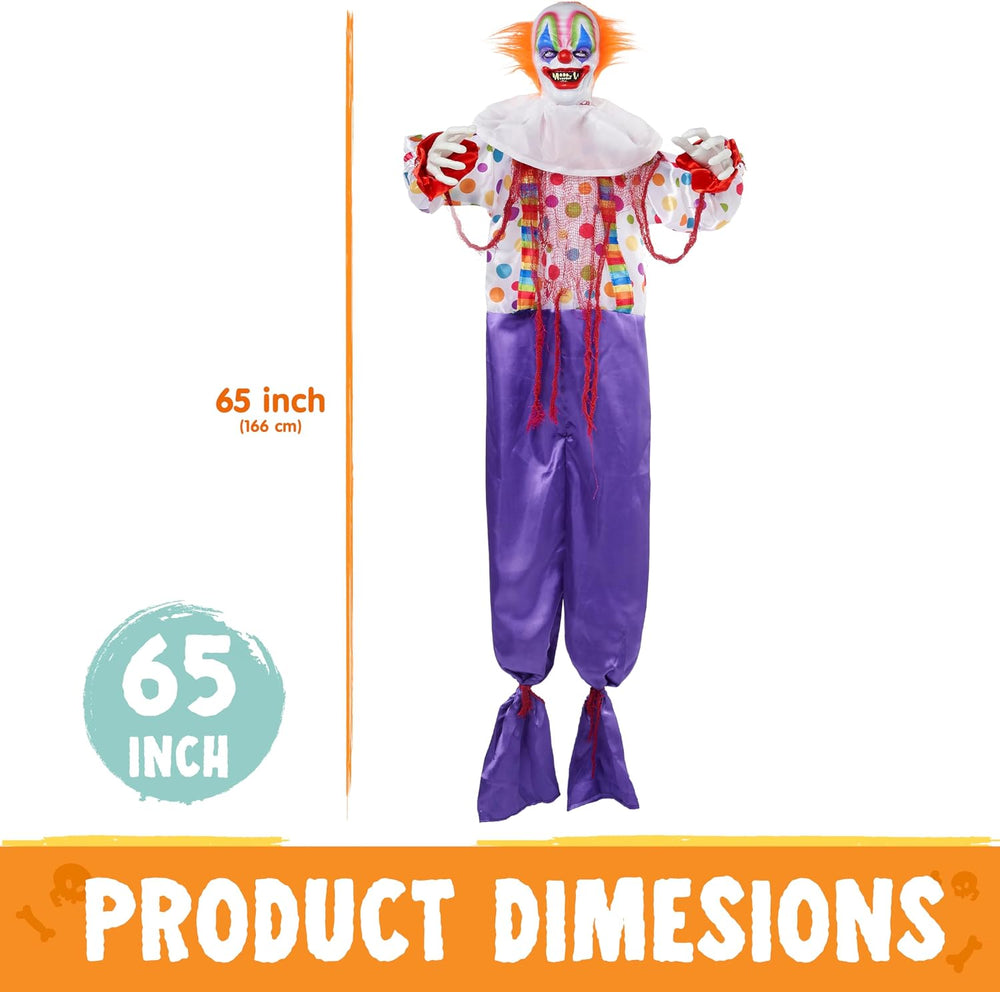 JOYIN 65" Halloween Hanging Clown Decoration Outdoor, Neon Face LED Talk...