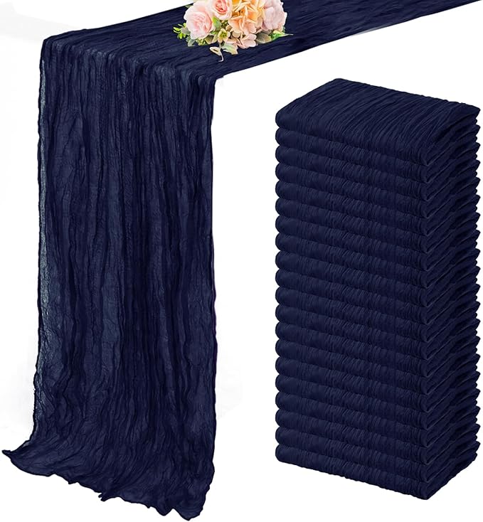 20 Pack Navy Blue Cheesecloth Table Runner 10FT Boho Fabric Rustic Cheese Cloth Table Runner for Wedding Bridal Shower Baby Shower Gauze Sheer Birthday Party Table Decorations 20 x 120 Inch Long