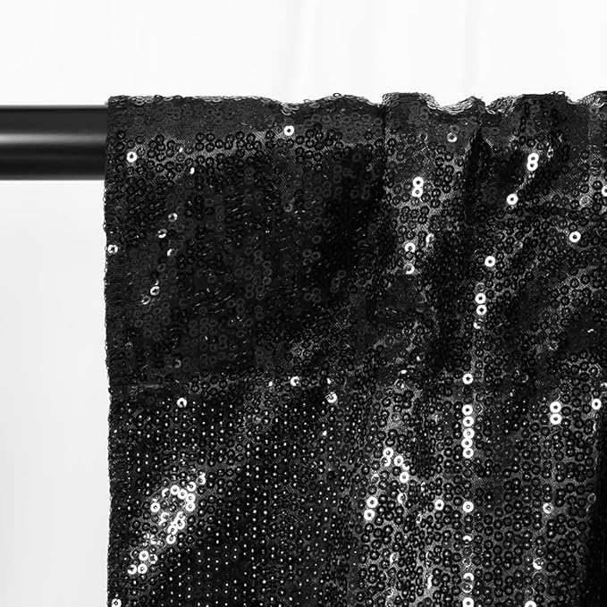 SquarePie Sequin Backdrop Curtain 8FT x 10FT Black Satin Backing Fabric Photography Background for Wedding Patry 4FT x 10FT 2 Panels (2 PCS)