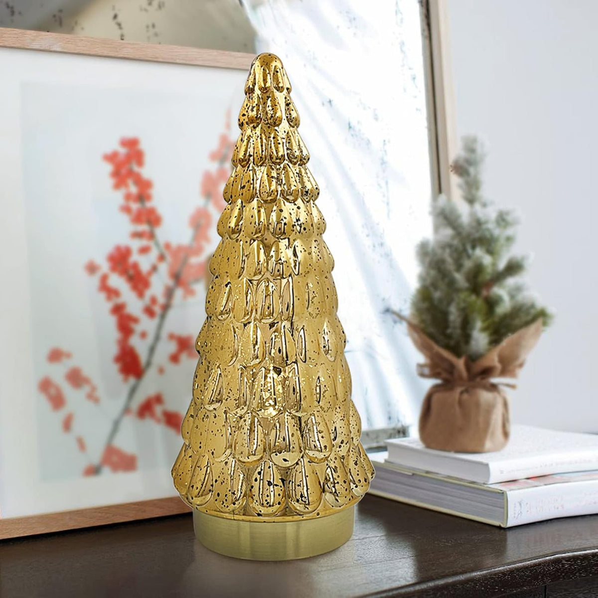 shmilmh gold mercury glass christmas tree set of, close-up detail