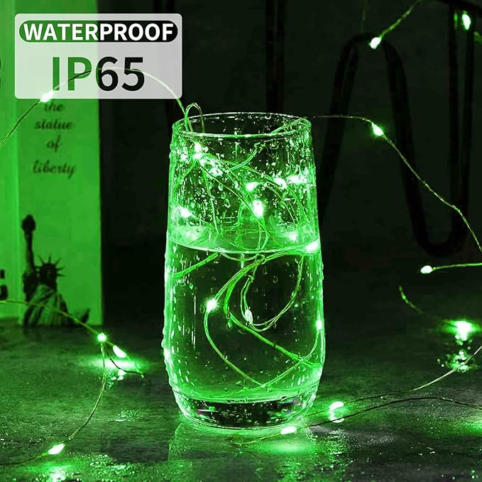 Aogist 50 Pack Fairy Lights 3 Modes 7ft 20 LED Waterproof,Battery Operated Silver Wire Firefly Starry Moon Mini String Lights for Mason Jars Christmas DIY Crafts Wedding Party Bedroom,Green