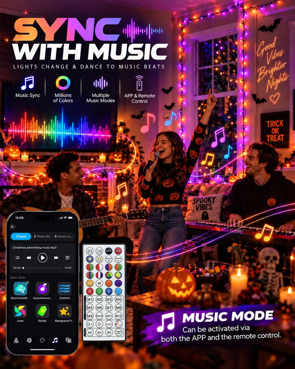 1Pack 200LED Smart Color Changing String Lights Halloween Lights App Remote