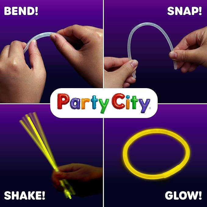 Party City 500 Glow Sticks Bulk Party Pack 8”– Neon Glow in the Dark Party Supplies, Glowsticks with Connectors Bracelets & Necklaces, Light Up Favors for Kids, Adults, Birthdays, Parties, Decorations