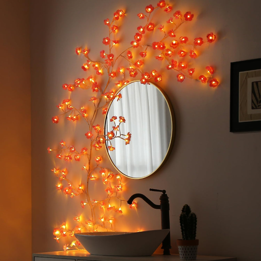 nidisetpjas cherry blossom lights with remote, 7.5 ft shown in use