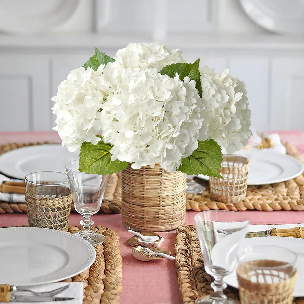 White Flowers Hydrangea Artificial Flowers, 4Pcs Outdoor Large 21" Royal...