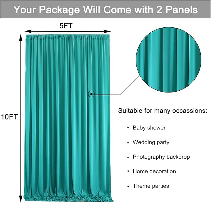 10 ft x 10 ft Wrinkle Free Turquoise Backdrop Curtain for Parties, Thick Polyester Teal Photo Backdrop Drapes,2 Panels 5ft x 10ft for Baby Shower Wedding Engagement Birthday Mermaid Party