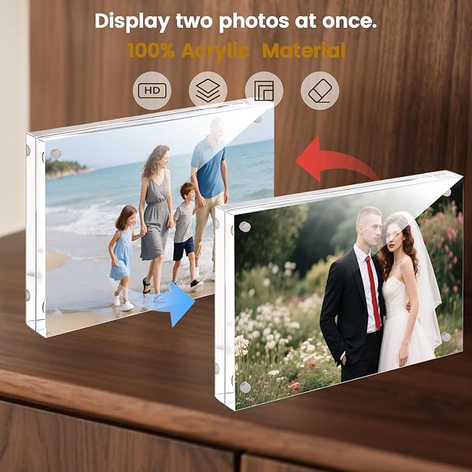JOHOUSE 5 Pack 5 x 7 Acrylic Picture Frames, Double Sided Magnetic Photo Frames Self Standing Frameless Transparent for Desktop Display Gifts for Women (6 Pack)
