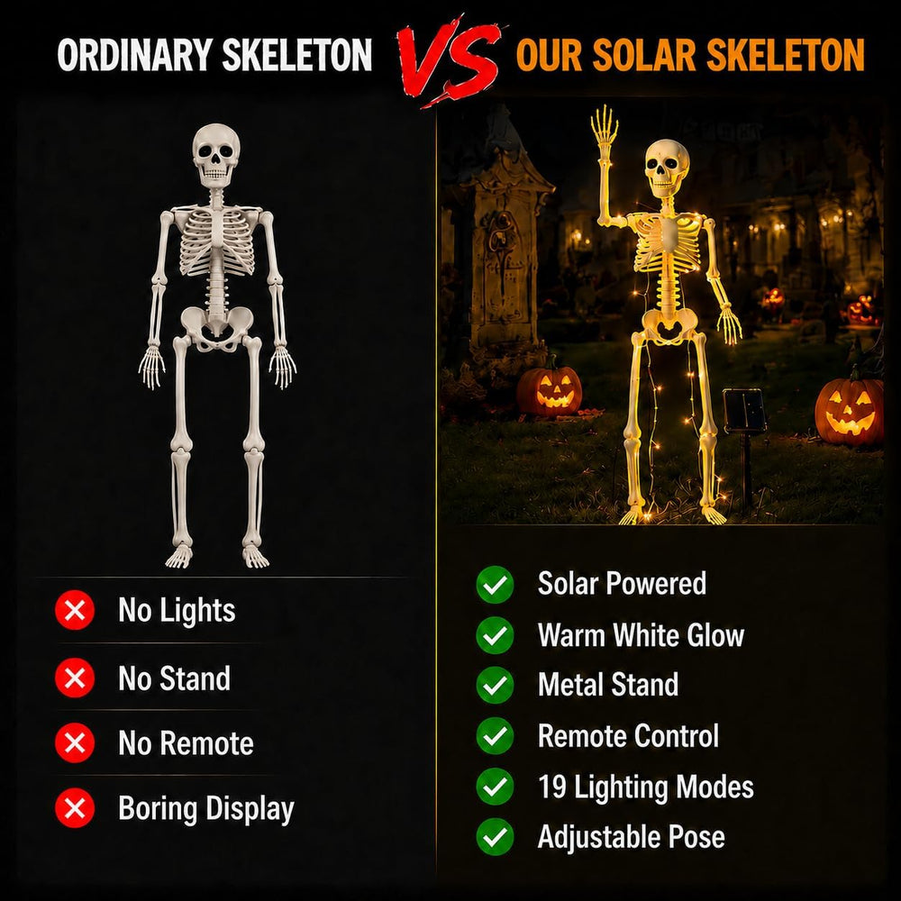 36" Solar Halloween Skeleton Decorations with Metal Stake & Warm Lights